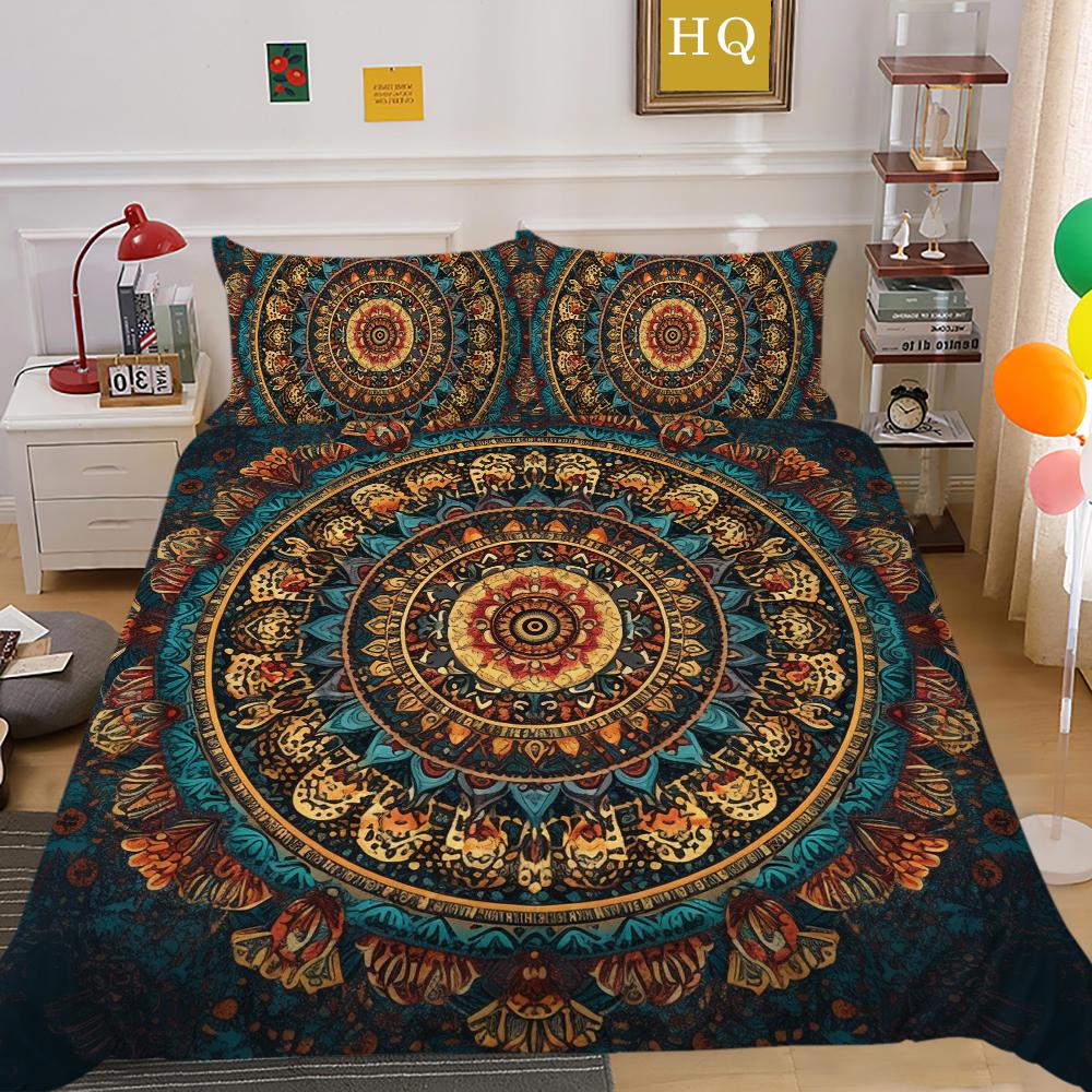 Home Bedding Set 3D Mandala Printing Bedspreads Queen Double Size Microfiber Duvet Cover Set Bedroom Decor