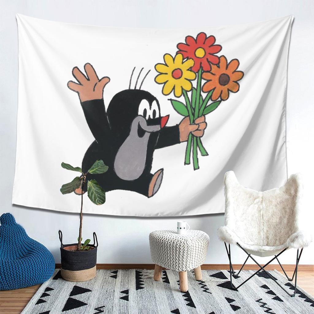 Cute Happy Mole Krtek Tapestry Decoration Art Aesthetic Tapestries for Living Room Bedroom Home Wall Cloth Wall Hanging