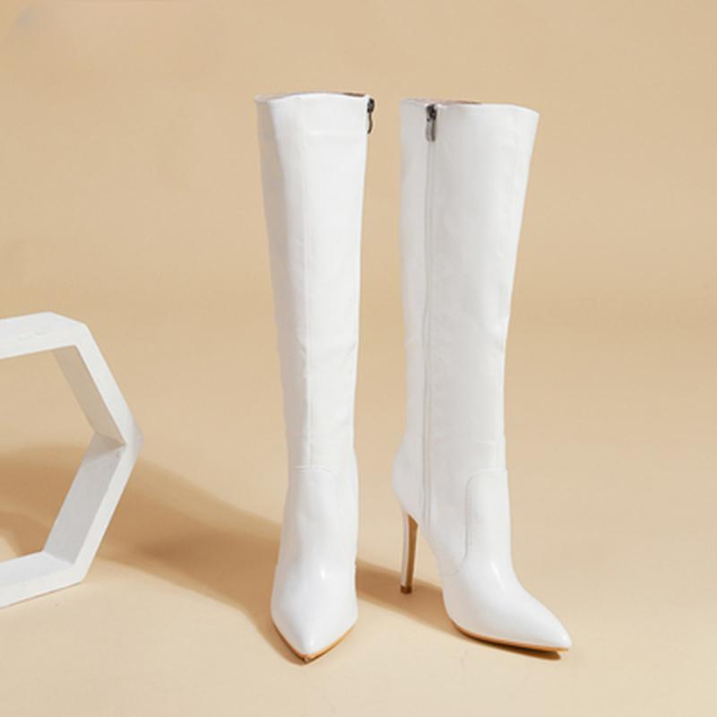 Women's Fashion Elegant Pointed Thin Heel Knee High Long Boots2025 Spring/Autumn PU Panel Side Zipper Boots Western35-42