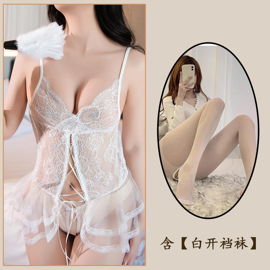 Sexy lace nightdress sexy open crotch suspenders seduction hot passion free uniform suit pure desire