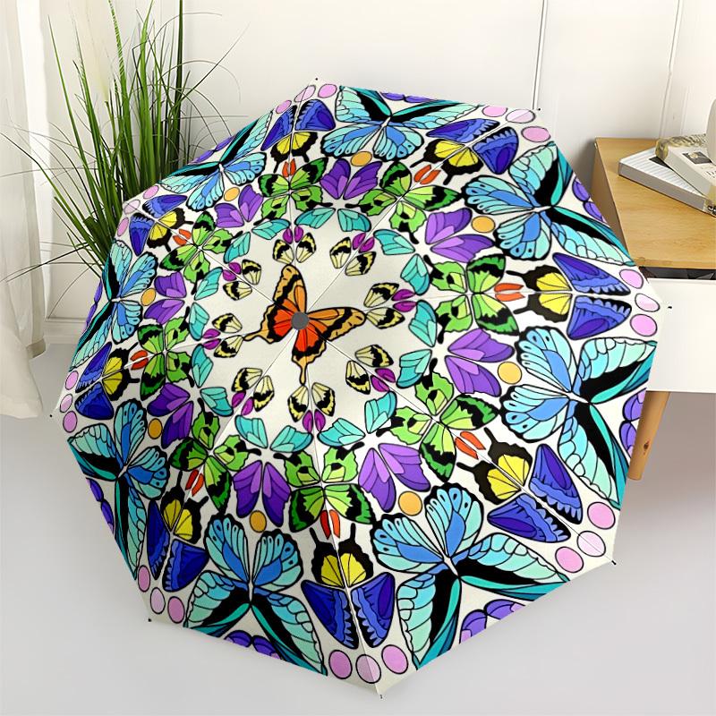 1pc Butterfly Mandala Automatic Umbrella - Automatic Opening And Closing, Sturdy Iron Frame, Formal Occasions Yy251018124