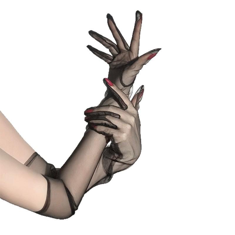 Elegant Wine Red Sheer Gloves for Women - Summer Bridal Wedding Long Arm Sleeves Lingerie