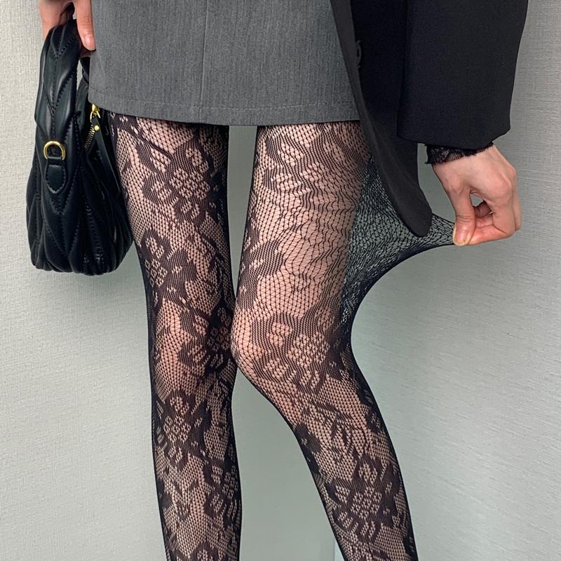 Kave Jacquard Fishnet Tights Fashion Vertical Stripe Pattern Mesh Pantyhose Sexy Black Sheer Tights Women Gothic Y2K Stockings