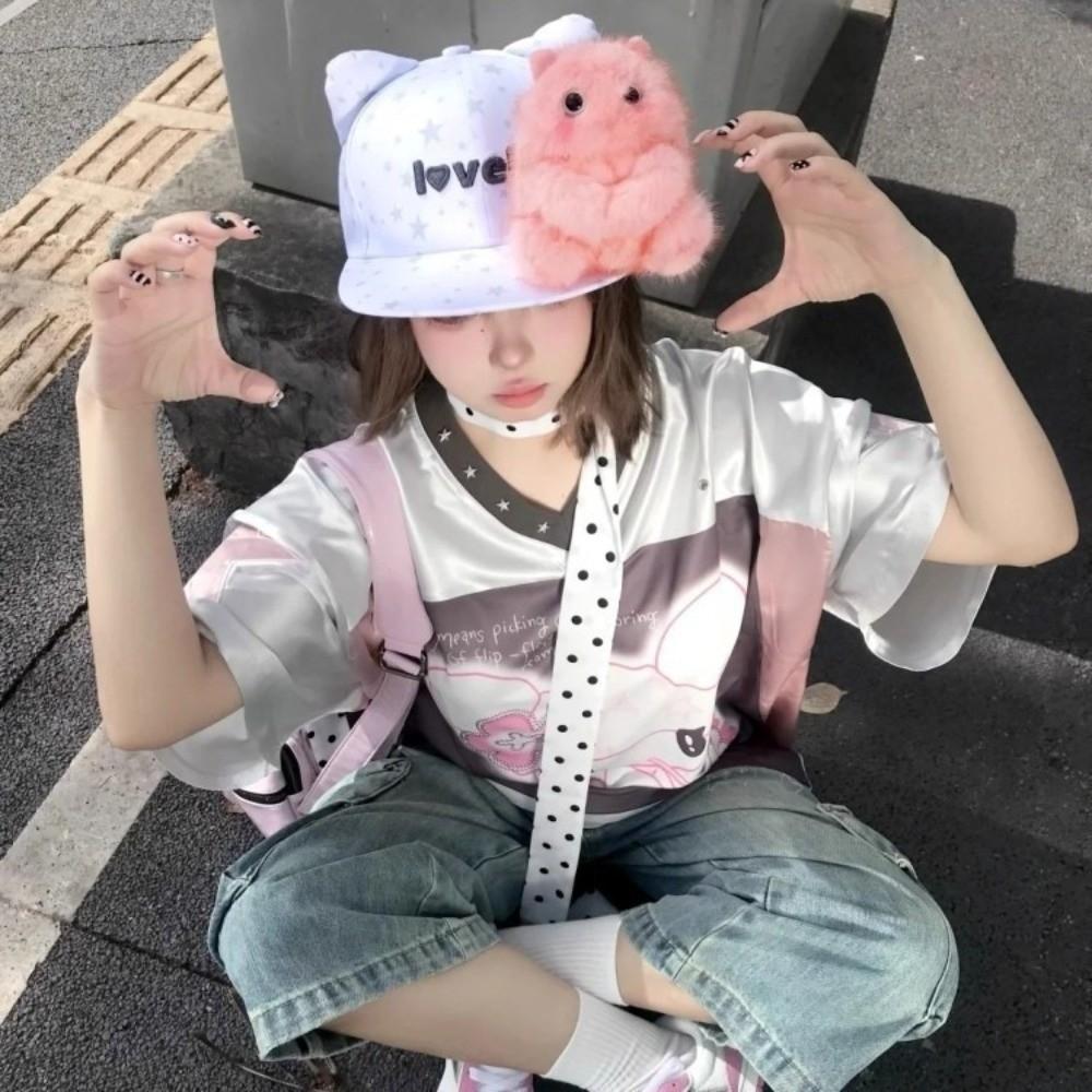 Adjustable Cat Ears Baseball Cap Kawaii Cute Peaked Cap Star Pattern Baseball Hat  Woman Girls