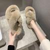2025 Autumn/Winter Women's Fluffy Cross Slippers: Trendy Outdoor Plush Cotton Slip-Ons