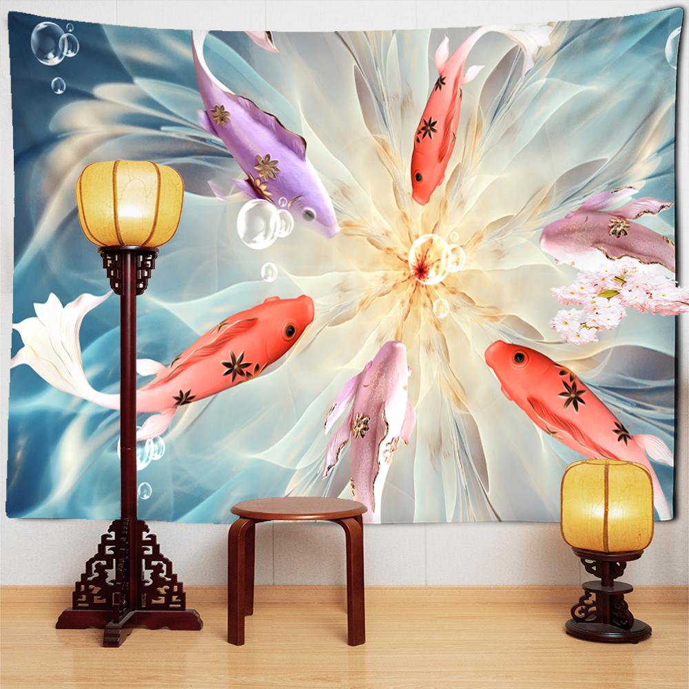 Frunze Moarte Lotus Koi Tapiserie Artă Agățată de Perete Natură Plantă Hippie Tapiz Decor Acasă Fundal Pânză