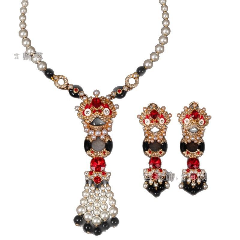 Vintage Chinese Style Red Lion Dance Pearl Tassel Earrings Exude A Sense Of Luxury Necklace Clothing Accessories