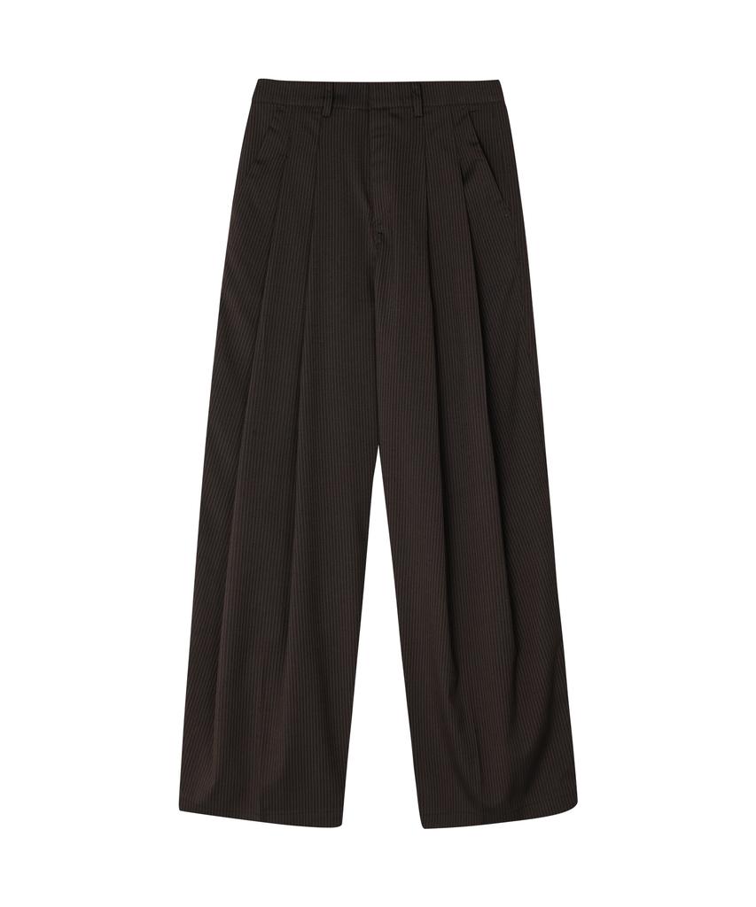 NOISE Stripe Double Pintuck Wide Slacks - Brown