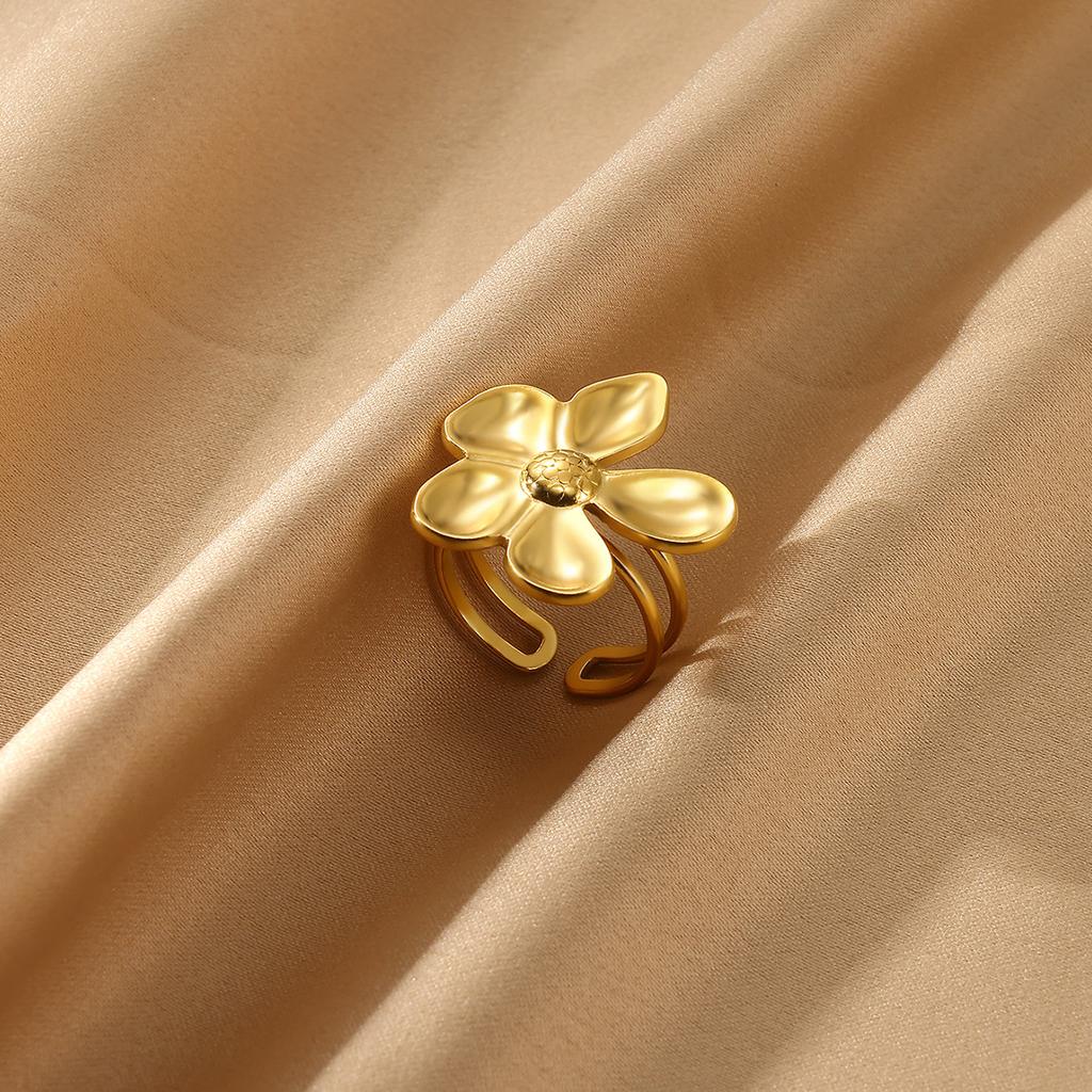 Gold Color Anillos For Women Sun Flower Stainless Steel Open Rings Dailywear Palm Geometric Irregular Jewelry Fashion Punk Gift