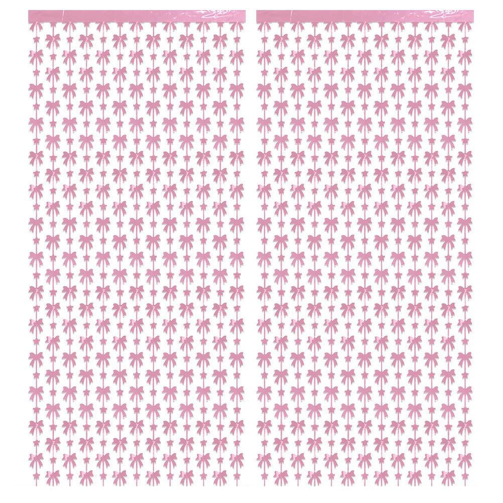 

2 Pieces Metallic Tinsel Bow Foil Fringe Curtains For Party Backdrop Streamers for Celebrations and Special Occasions
