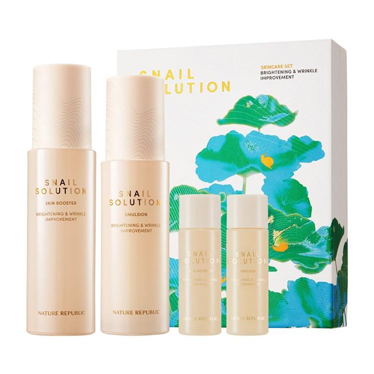 Nature Republic Snail Solution 2-Step Set – Anti-Wrinkle Toner & Emulsion with Snail Mucin, Korean