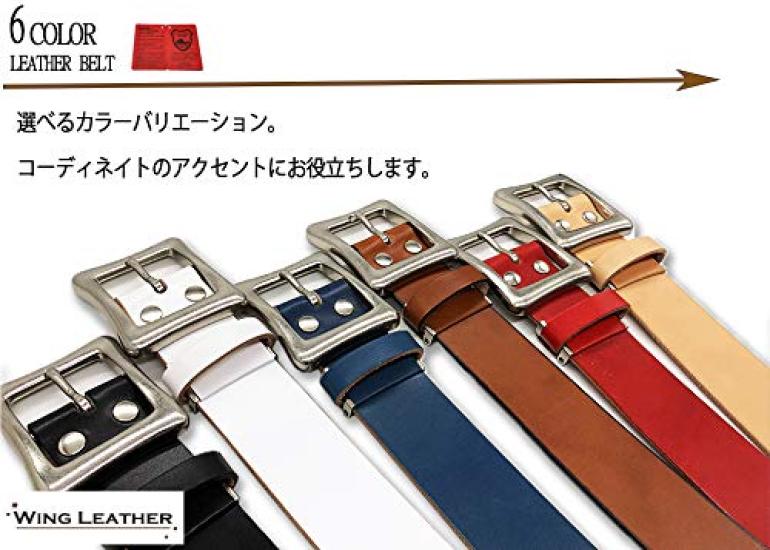 WING LEATHER Tochigi Leather 6 Genuine Cowhide Made in Solid Natural Belt, Colors, Leather, Japan, Men's, Color, Casual, 40mm, W052, Medium,