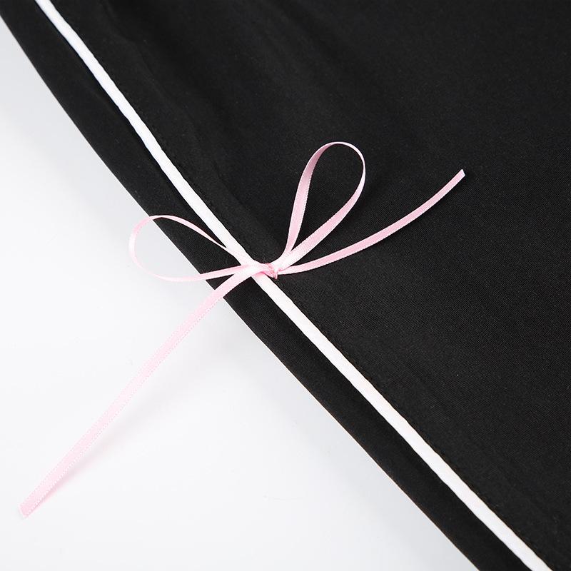 Vår og Sommer Damebukse Ensfarget Stripe Spleising Sløyfedekorasjon Knyting Høy midje Bukser