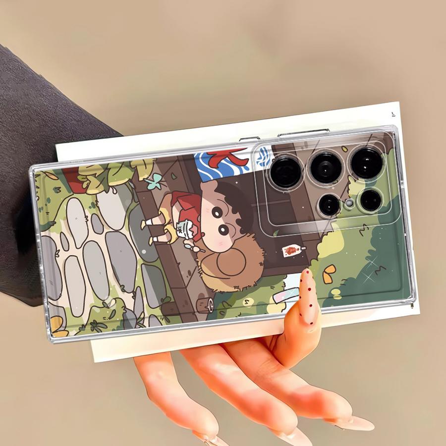 Roztomilý obal na telefon Shinchan s pastelkami pro Samsung Galaxy S25 Edge S24 S26 S22 FE Note 20 Ultra 10 S23 Ultra S20 Plus S21