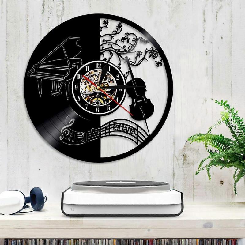 Music Vinyl Record Wall Clock - Musical Instrument Violin Piano Wall Clock -  Vinyl Clock - Living Room Wall Decor - Unique Gifts for Music Lover