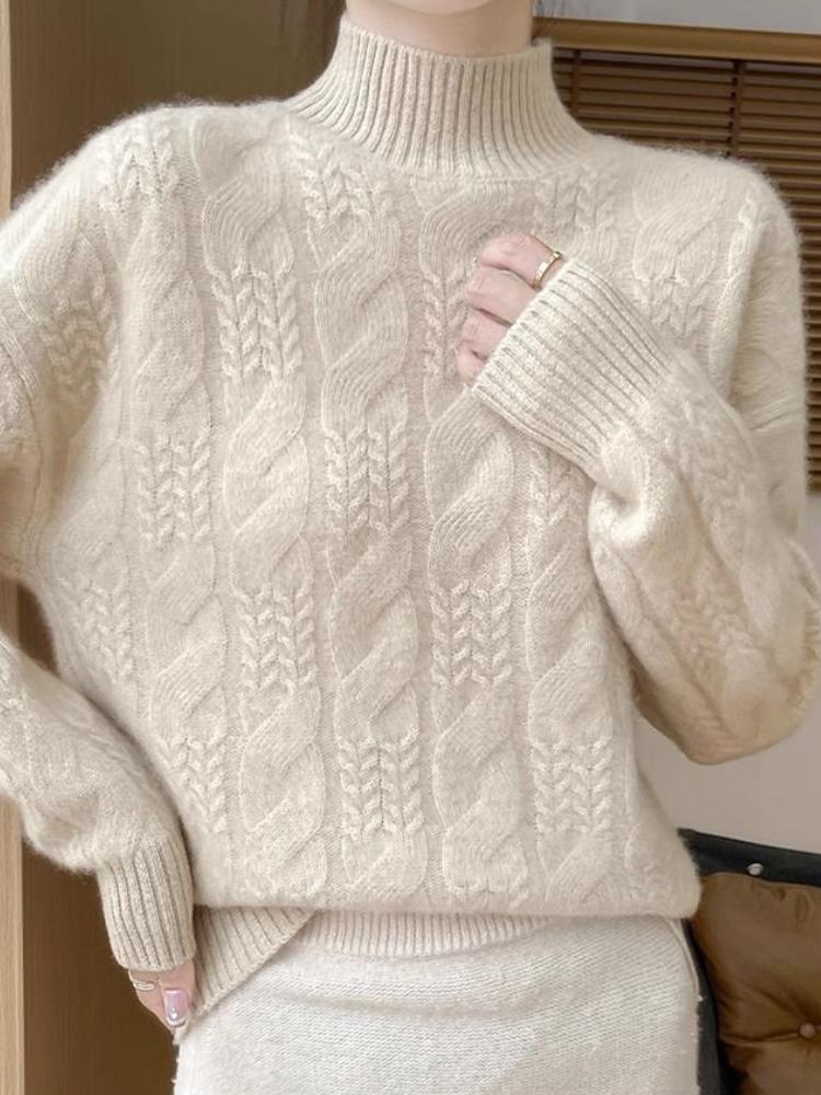Women's Casual Sweater - Soft Thick Half-Turtleneck Long Sleeve Pullover, Loose Fit Solid Color Top with Medium Stretch, All-Season Sweater
