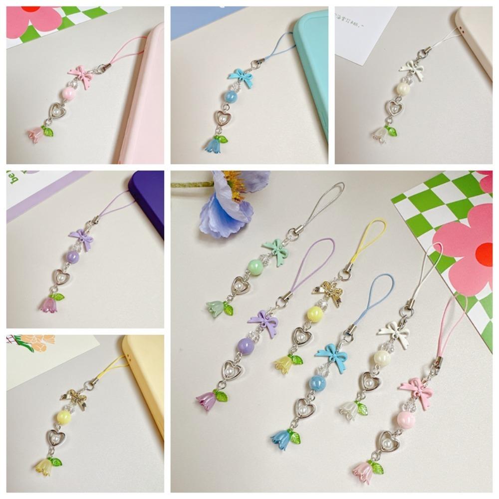 Bow Bead Phone Chain Anti-loss Cell Phone Strap Mobile Accessories Mobile Phone Lanyard  Woman Girl