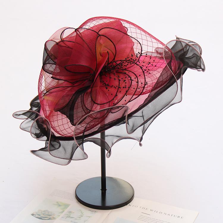 Color Matching Organza Sun Protection Sun Hat Women'S Summer Uv Protection Sun Hat Chiffon Flower Beach Hat