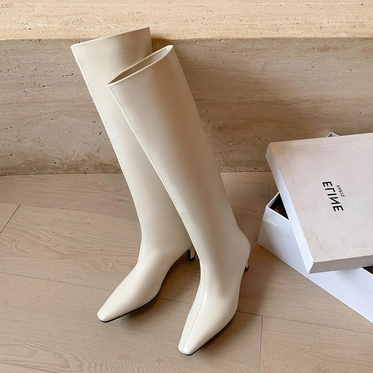 Lazy Wind~ European and American Style Temperament Folds Tall Stacked Boots Women's Versatile Square Head Cat and Cowhide Boots Internet Celebrities