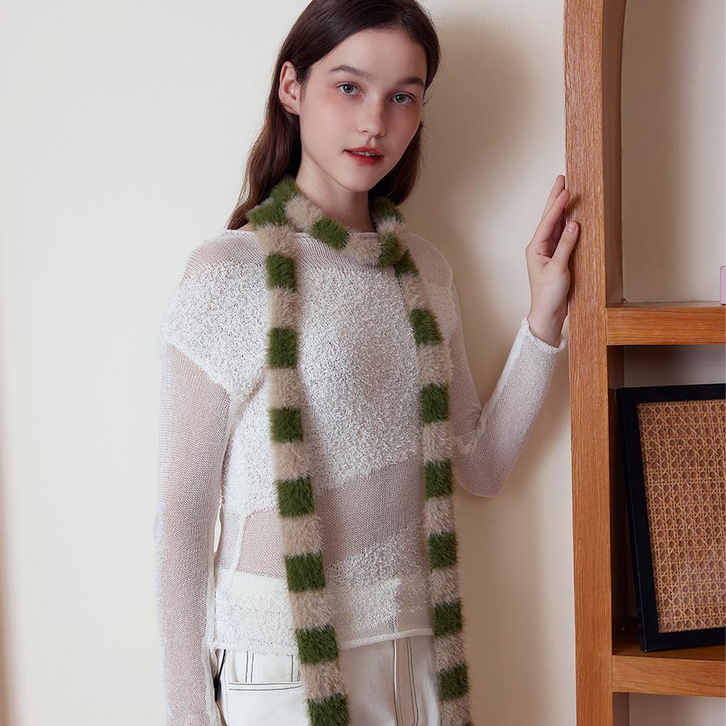 Hairy Niche Pinstriped Sausage Knitted Scarf Women's Autumn and Winter with Millennial Spice Girls Concave Scarf