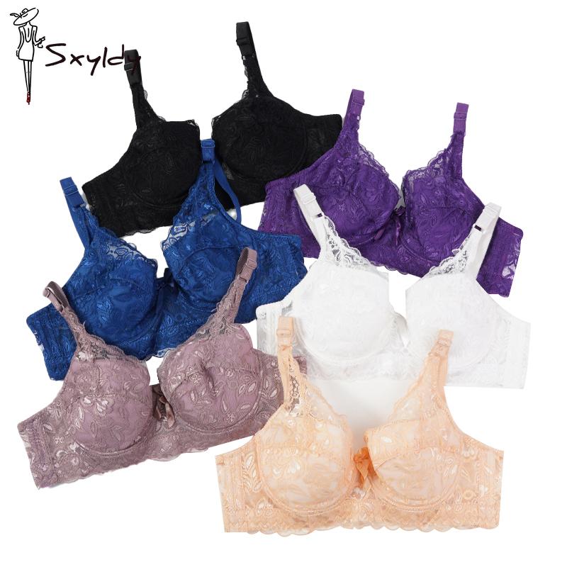Plus Size Lace Bras for Women's Bralette Crop Top Underwear Female Sexy Lingerie Wide Shoulder Straps Underwired Push Up Bra