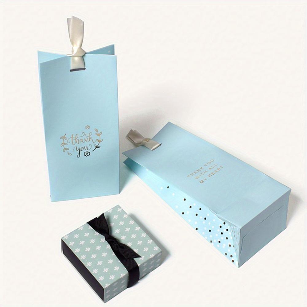 10pcs Blue Gift Bags with Ribbon Portable Paper Gift Bag Luxury Handheld Bag Wedding Favors Bags Jewelry Packaging Bags Shopping Bags Treat Bags
