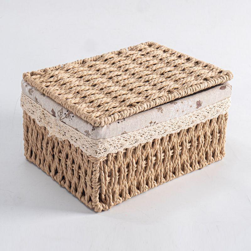 Aufbewahrungsbox Desktop-Kosmetik-Aufbewahrungskorb Schlafsaal Grasgewebter Aufbewahrungskorb Kleinigkeitenkorb mit Deckel