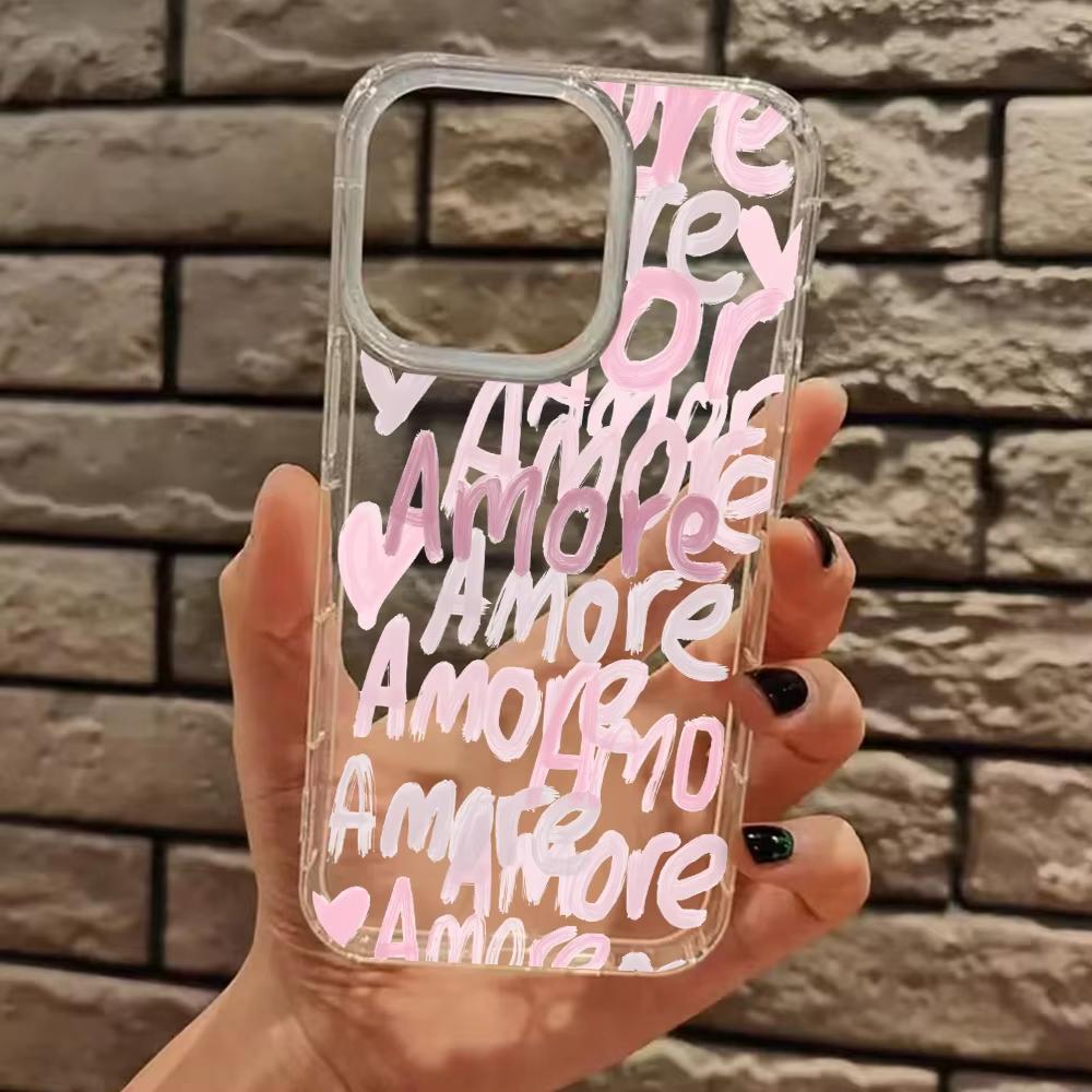 Romantic Amore & Heart Graffiti Clear Phone Case For iPhone 17 16 15 14 13 12 11 Pro Max 17 Air 15 Plus XS X XR Silicone Cover