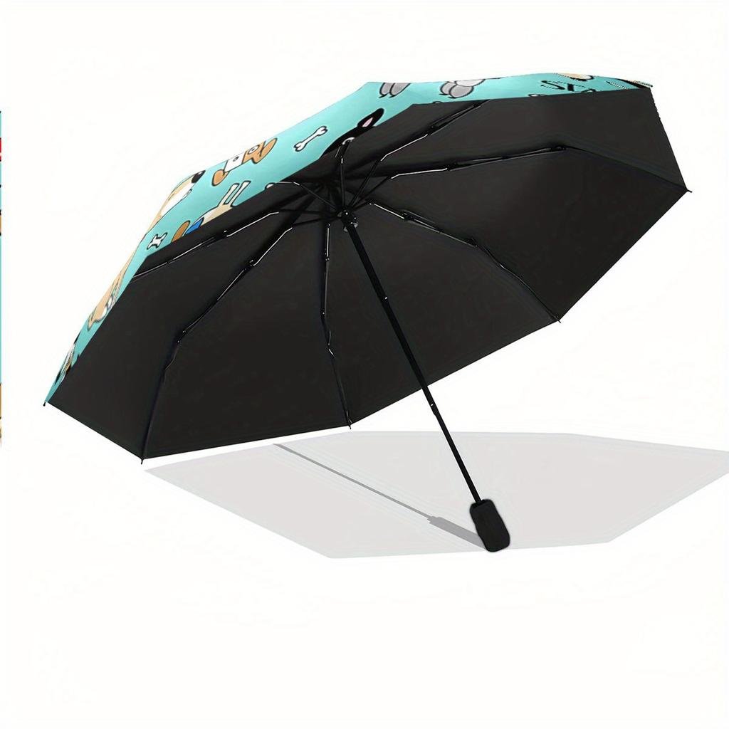 Folding Umbrella The umbrella features cartoon illustrations of dogs, including a Poodle, a Beagle, and a Dachshund, accompani