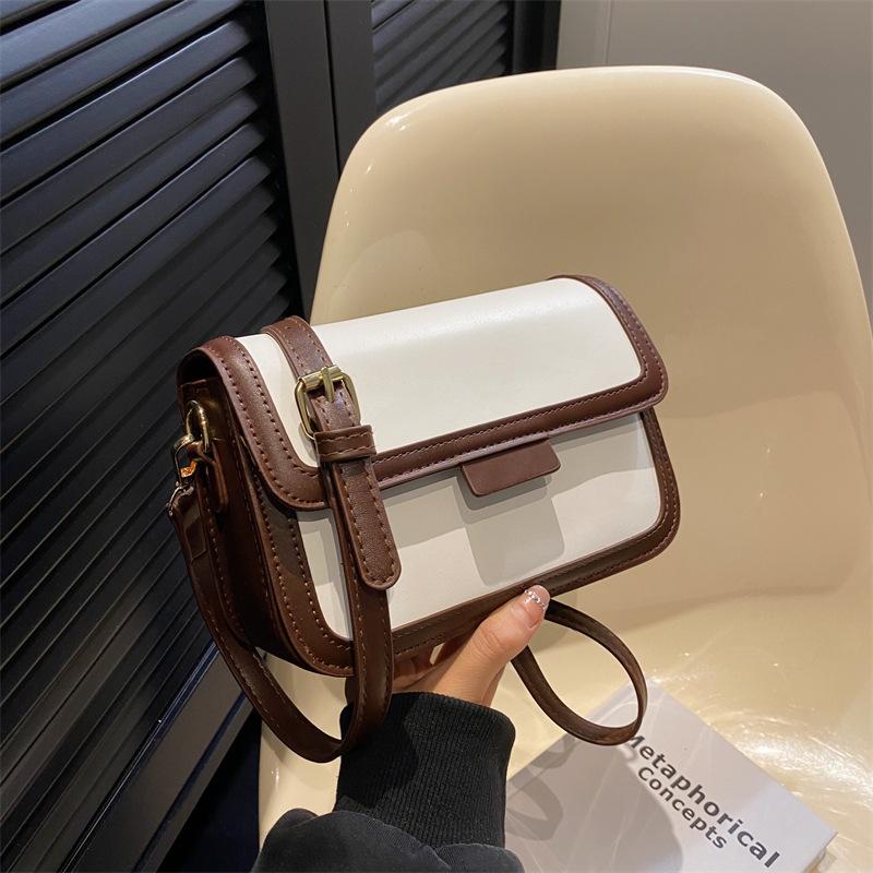 Bag women's autumn new trendy fashion contrasting color single shoulder underarm small square bag texture retro oblique span bag