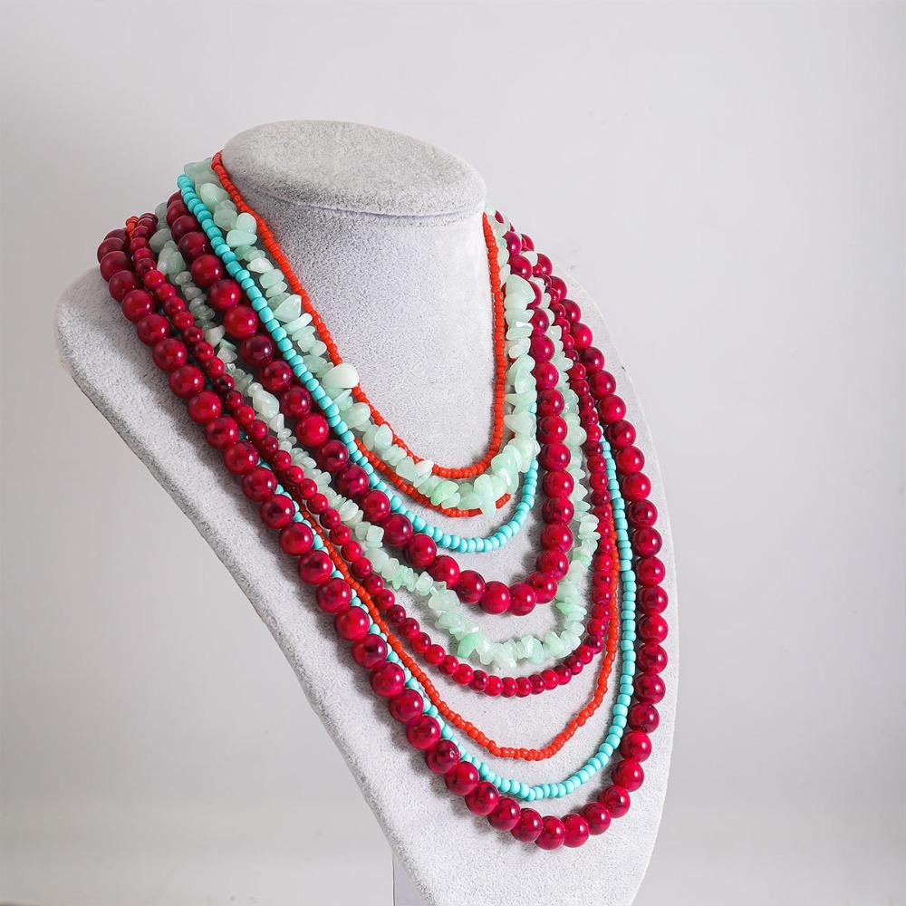 Bunte Kieselsteinschicht Barock-Halskette Böhmischer Stil Perlen Kettenhalskette Geschenke