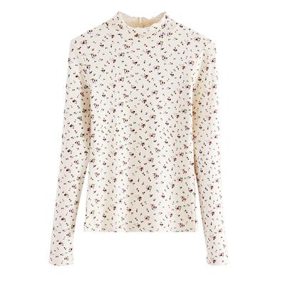 Fur-wool T-shirt for Women's Floral Autumn and Winter New Long-sleeved Top Turtleneck Base Shirt