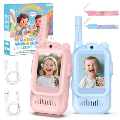 2 Piezas Walkie Talkies de Vídeo para Niños Intercomunicador de Vídeo de 2 Pulgadas Recargable Voces Un Botón de Llamada Juguetes de Intercomunicador de Dibujos Animados Regalo