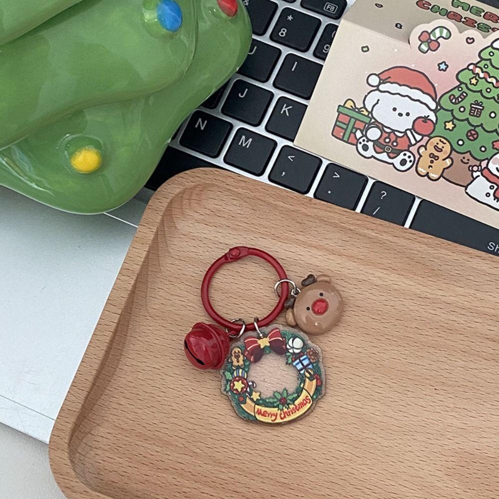 Cute Christmas Keychain Cartoon Creative Pendant Kawaii Acrylic Keyring