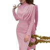 Europe, America 2025 autumn and winter new fashion temperament waist foreign style solid color long-sleeved dress, all sizes are in stock