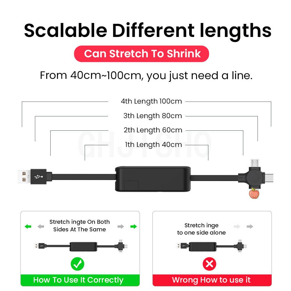 Cavo Micro USB 3 in 1 per Caricatore per iPhone Android Telefono Cellulare Cavo Veloce USB Tipo C Cavo