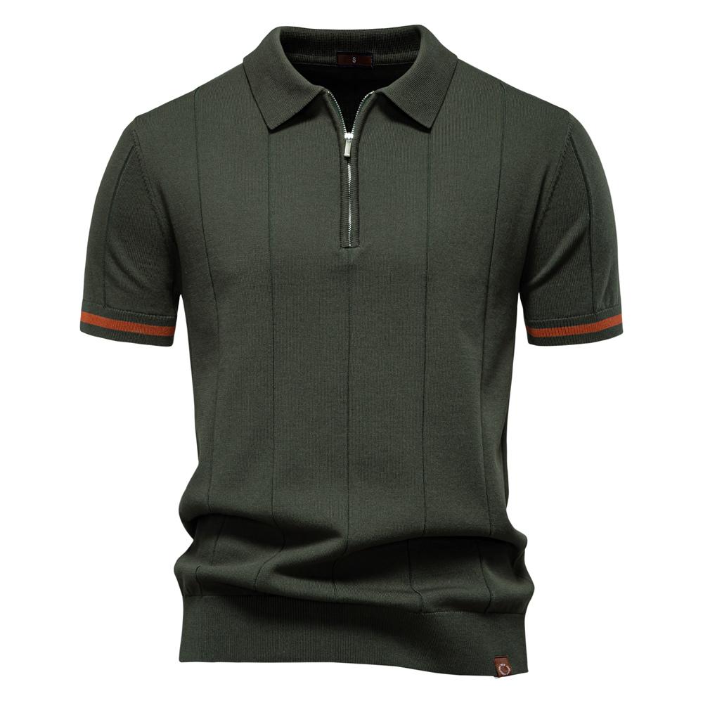 Men's Solid Color Sport Zipper Polo Shirt Athletic Social Polo Shirts for Men Office Slim Fit Polo