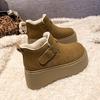 Retro matte leather one-pedal cotton shoes new snow boots high-top Birkenstocks women's shoes velvet thick-soled muffin shoes