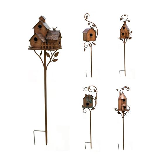 Outdoor Bird Feeder Metal House Garden Stakes, Decor, Weatherproof Iron Perch Art Decor for Lawn Yard Flower Bed