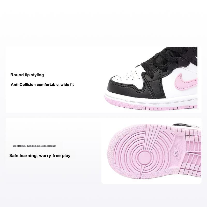 Air Jordan 1 Mid TD Bianco Rosa Artico Chiaro Sneakers per Bambini Nero 644507-103