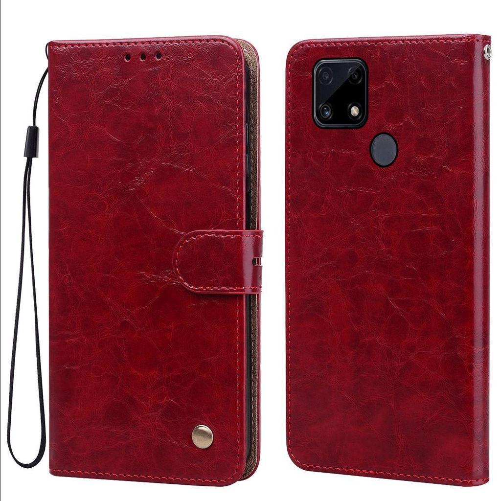 Vintage Crazy Horse Texture PU Leather Flip Wallet Phone Case for Realme C25s,C21,C15,Narzo 30A 20 Card Holder Kickstand Shockproof Protective Cover
