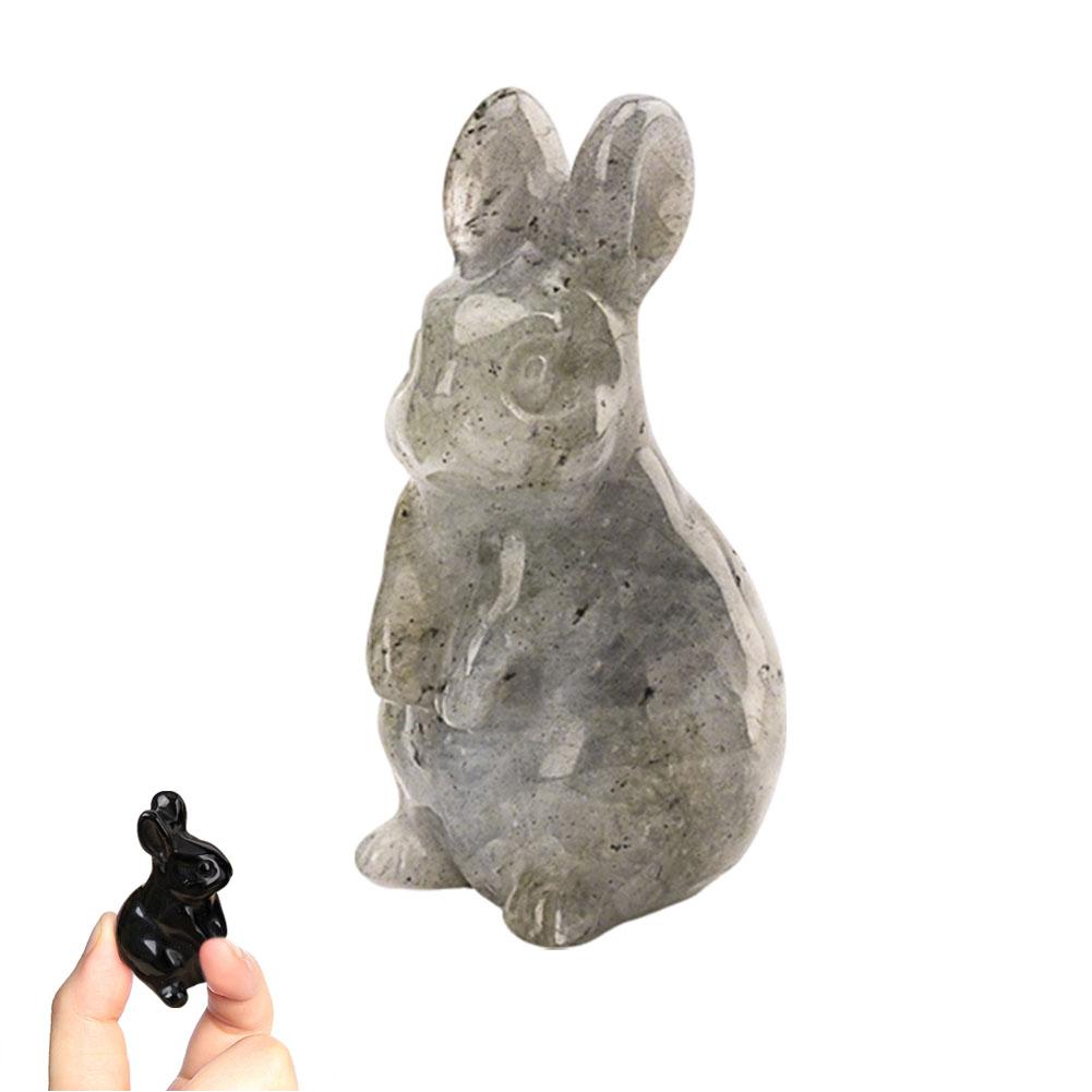 Natural Stone Carved Bunny Figurine Healing Crystal Amethyst Energy Quartz Animal Statue Chakra Carved Bunny Animal Figurine