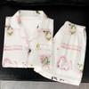 Ice Silk Pajamas Women'S Summer Short-Sleeved Cardigan Three-Piece Set Children'S Fun Cat Cartoon Loungewear