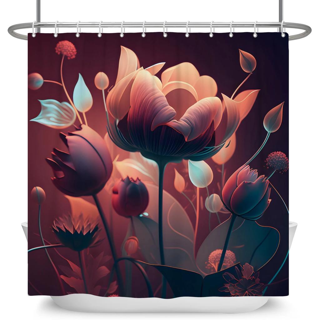 Elegant Flowers Shower Curtain Colorful Floral Shower Curtain Waterproof Polyester Bathroom Curtains Bathtub Decor with 12 Hooks
