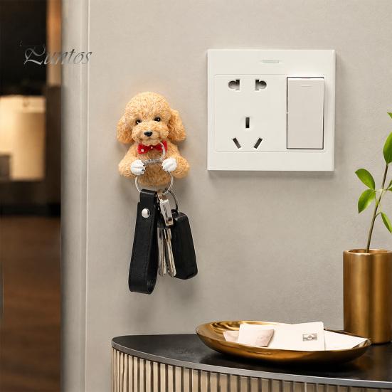 Nail Free Socket Hanger Puppy Power Outlet Hook, Self Adhesive Wall Mounted Cord Organizer, Resin Cute Decor for Wires Cable Management Holder