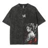 T-shirt Graphique Vintage Lavé Demon Slayer Kamado Tanjiro Hinokami Kagura, Streetwear Oversize Unisexe, Cadeau Fan d'Anime