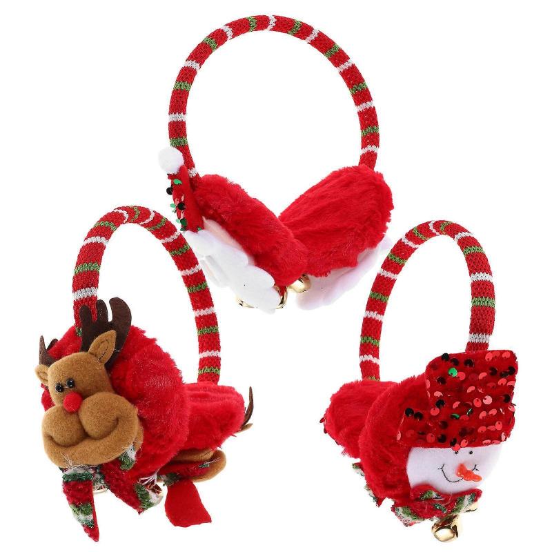 3Pcs Christmas Ear Muffs for Winter with Santa Claus and Reindeer Theme