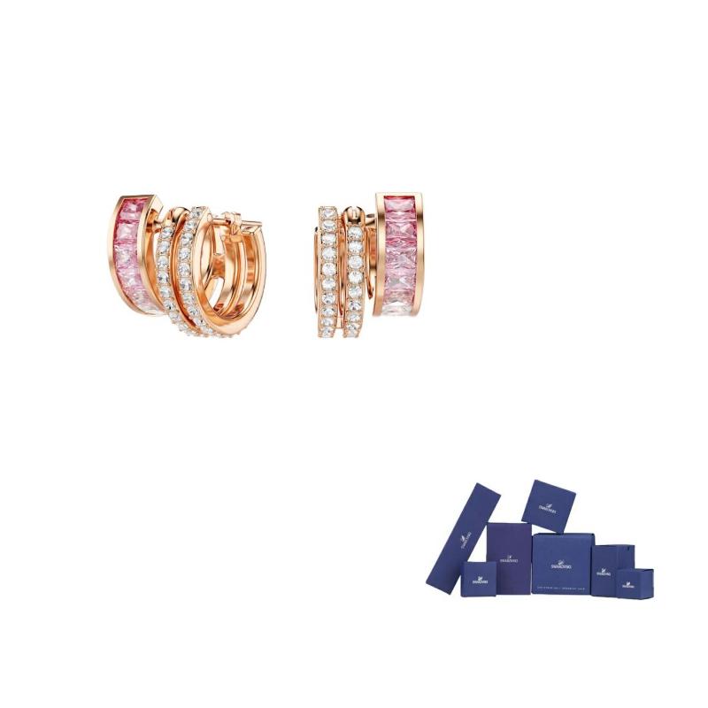 Swarovski Connexus Synthetic Cubic Zirconia Earrings Unisex Gold/Pink Original brand box