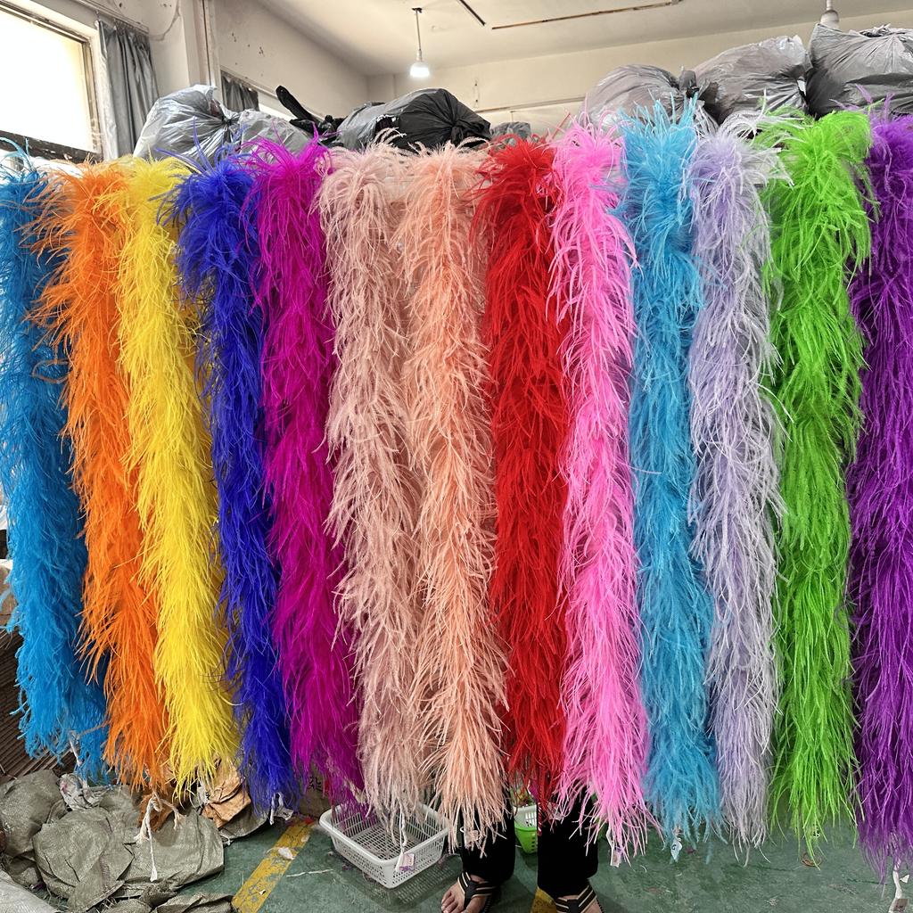 DIY 1/2/3/6/10 Ply Natural White Ostrich Feathers Boa Trim for Craft Wedding Party Festival Clothing Decoration Plumes Shawl 2M