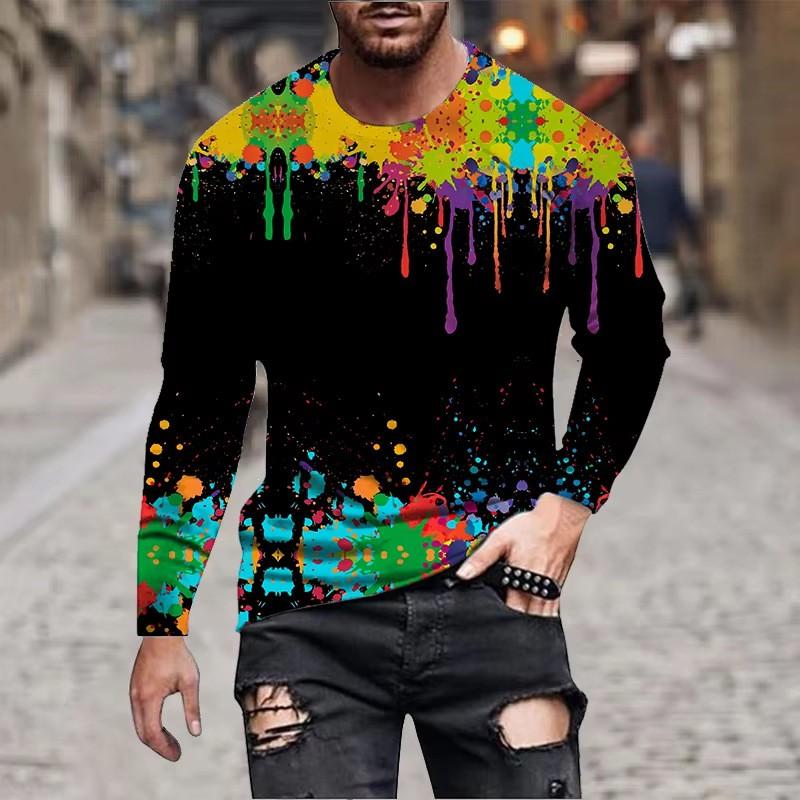 Mens 3D Graphic Print Crew Neck Long Sleeve T-Shirt Casual Streetwear Teens Adults